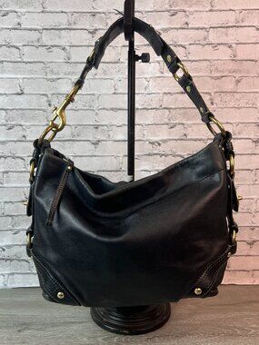 Black Leather The Coach Carly Shoulder Bag (Style #10615) Medium size